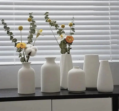 White Simple Ceramic Dried Flower Vase │ Home Decor Room Decorative Item - Besontique Home