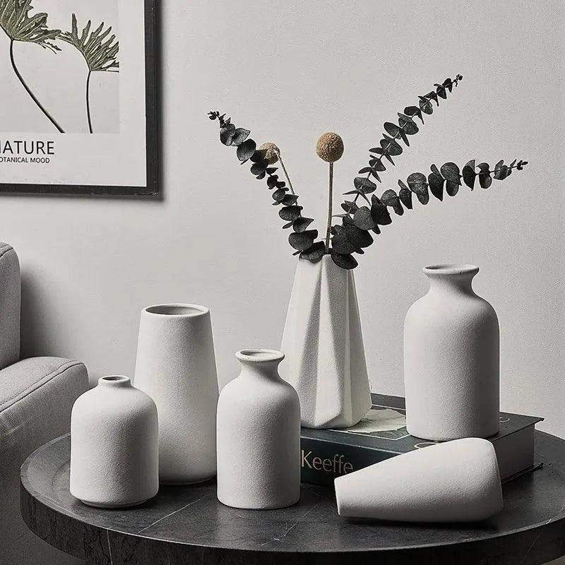 White Simple Ceramic Dried Flower Vase │ Home Decor Room Decorative Item - Besontique Home