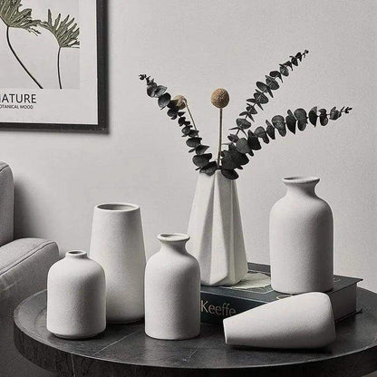White Simple Ceramic Dried Flower Vase │ Home Decor Room Decorative Item - Besontique Home