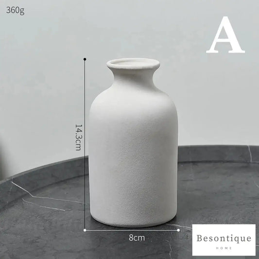 White Simple Ceramic Dried Flower Vase │ Home Decor Room Decorative Item - Besontique Home