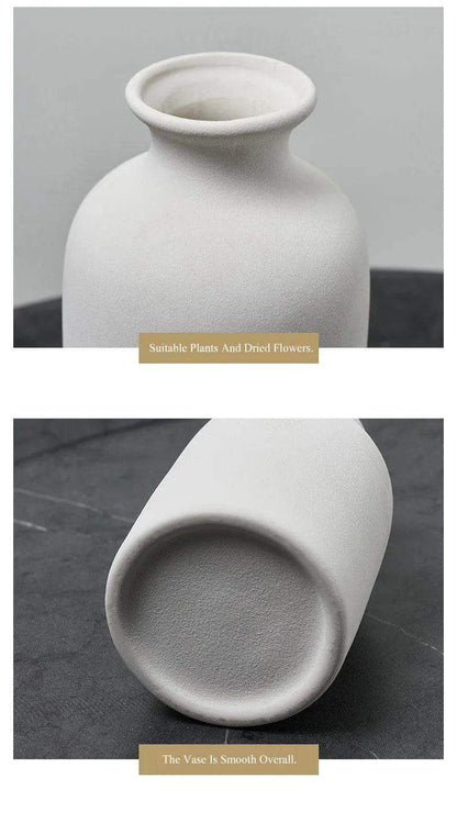 White Simple Ceramic Dried Flower Vase │ Home Decor Room Decorative Item - Besontique Home