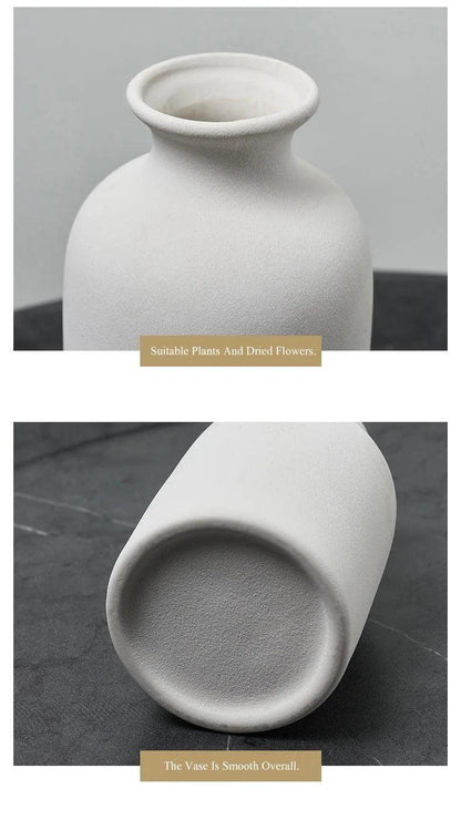 White Simple Ceramic Dried Flower Vase │ Home Decor Room Decorative Item - Besontique Home