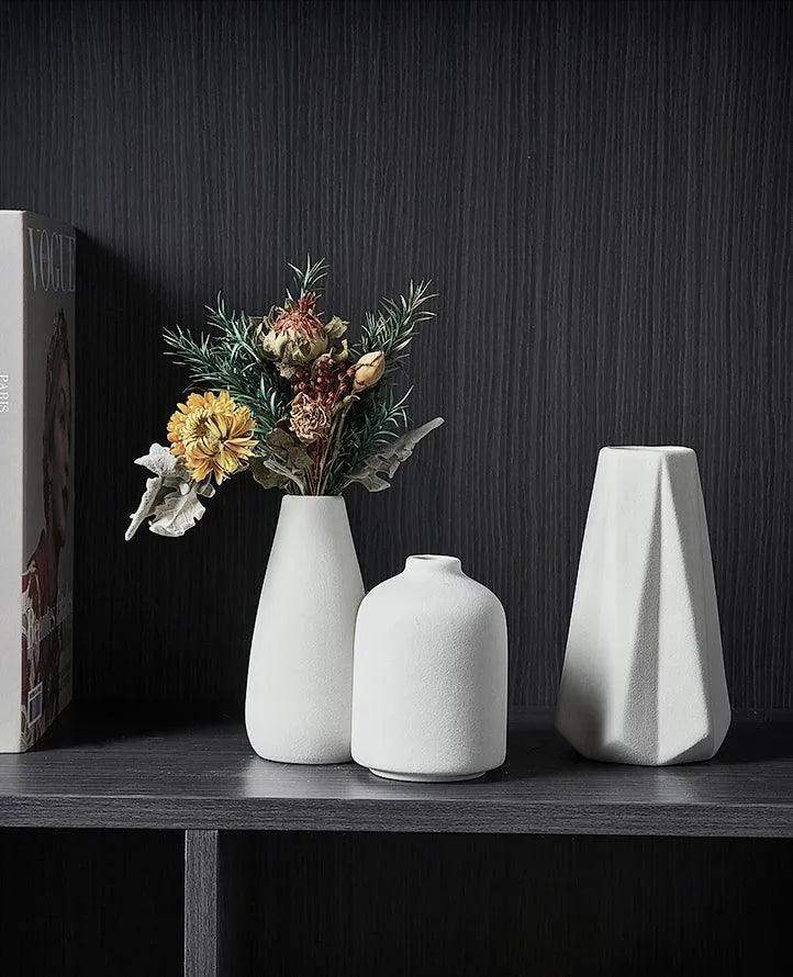 White Simple Ceramic Dried Flower Vase │ Home Decor Room Decorative Item - Besontique Home