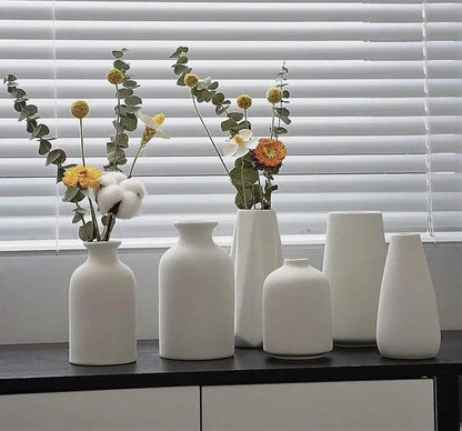White Simple Ceramic Dried Flower Vase │ Home Decor Room Decorative Item - Besontique Home
