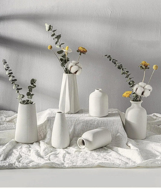 White Simple Ceramic Dried Flower Vase │ Home Decor Room Decorative Item - Besontique Home