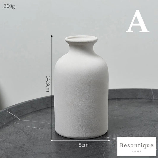 White Simple Ceramic Dried Flower Vase │ Home Decor Room Decorative Item - Besontique Home