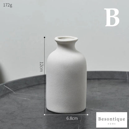 White Simple Ceramic Dried Flower Vase │ Home Decor Room Decorative Item - Besontique Home