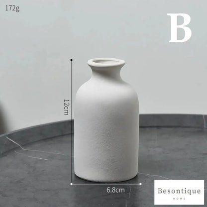 White Simple Ceramic Dried Flower Vase │ Home Decor Room Decorative Item - Besontique Home