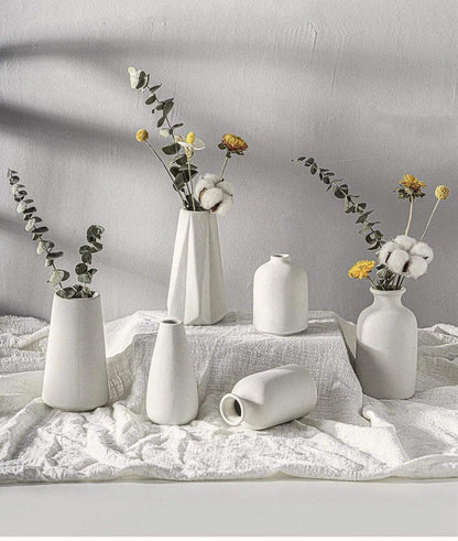 White Simple Ceramic Dried Flower Vase │ Home Decor Room Decorative Item - Besontique Home