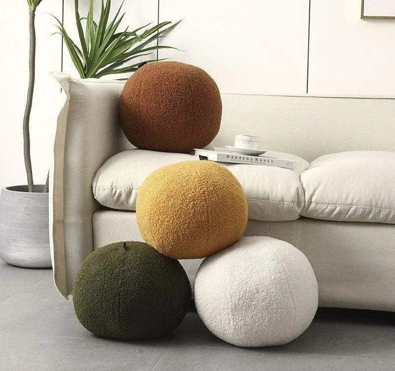Wool Ball Shaped Couch Cushion │ Solid Color Stuffed Throw Pillow for Sofa Decor - Besontique Home