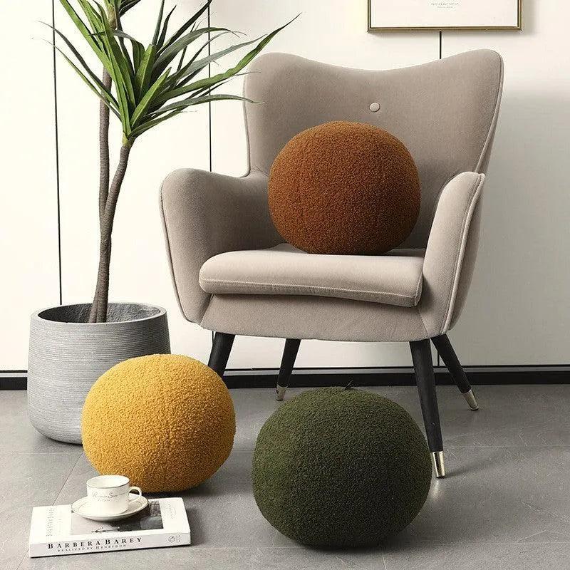 Wool Ball Shaped Couch Cushion │ Solid Color Stuffed Throw Pillow for Sofa Decor - Besontique Home