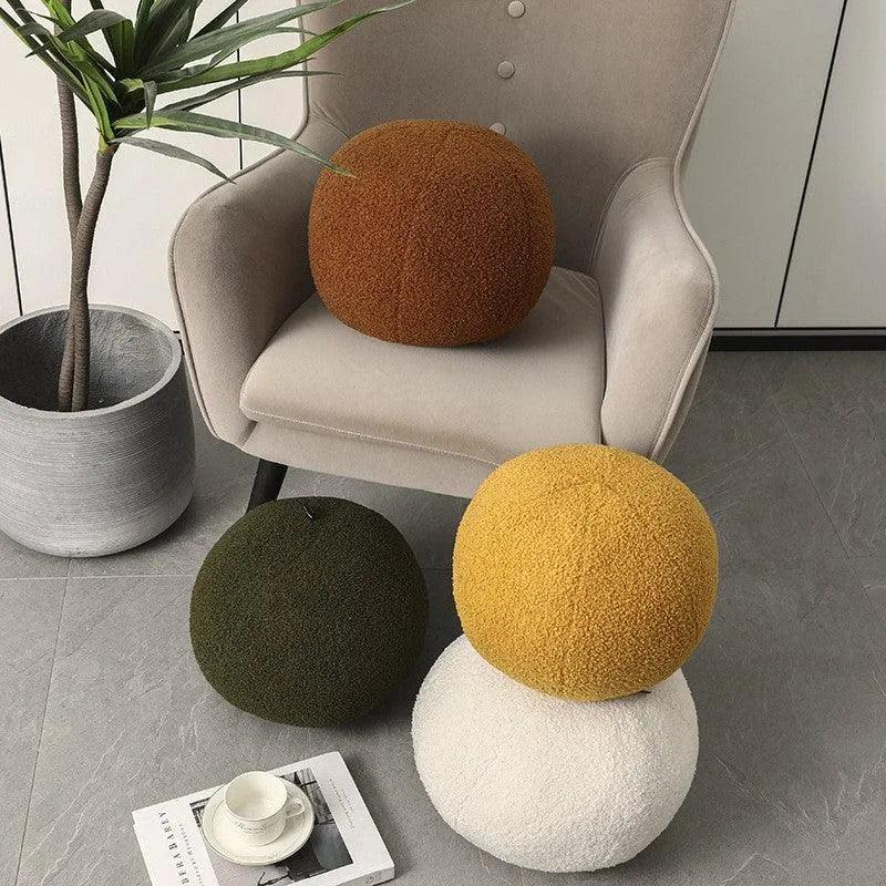 Wool Ball Shaped Couch Cushion │ Solid Color Stuffed Throw Pillow for Sofa Decor - Besontique Home