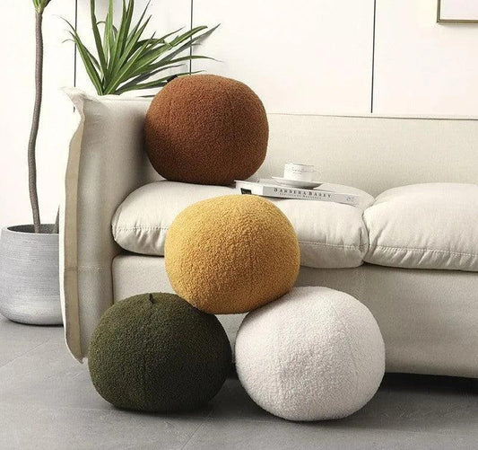Wool Ball Shaped Couch Cushion │ Solid Color Stuffed Throw Pillow for Sofa Decor - Besontique Home